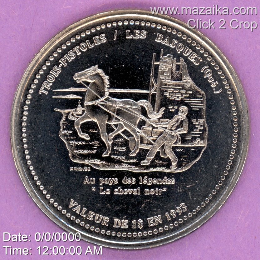 1993 Trois Pistoles Les Basques Quebec Municipal Trade Token or Trade Dollar Horse Pulling a Building Nickel Bonded Steel
